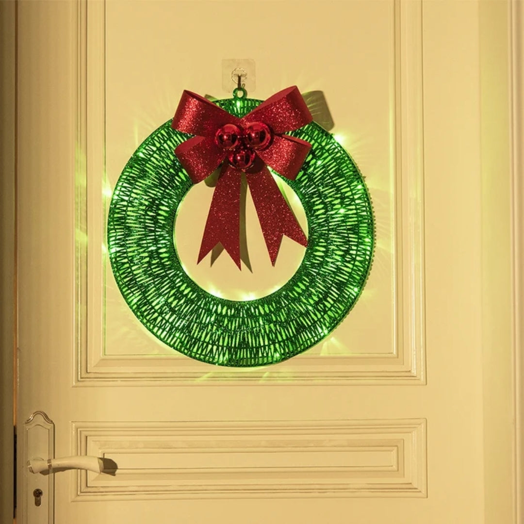 Christmas Wreath - Gold and Green Decoration with LED Lights