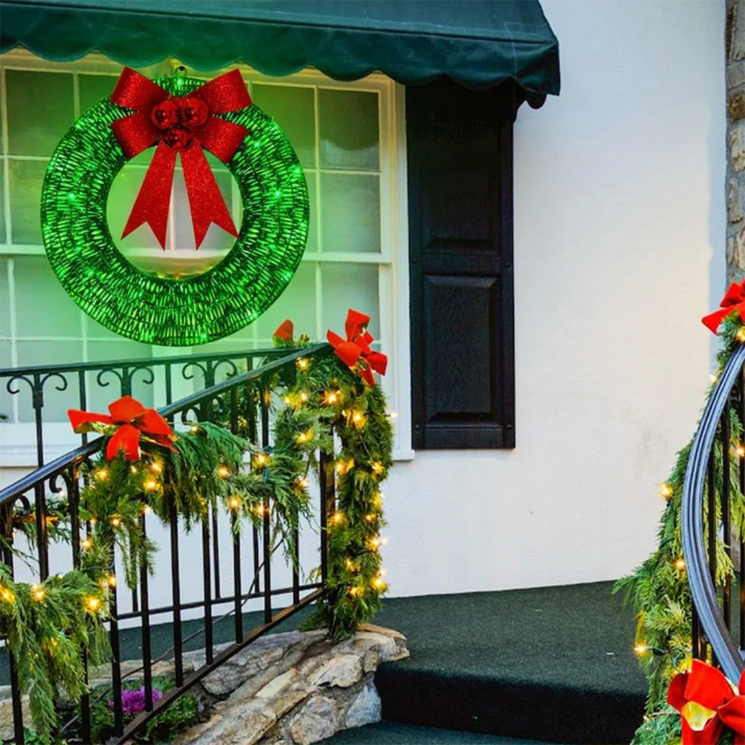 Christmas Wreath - Gold and Green Decoration with LED Lights