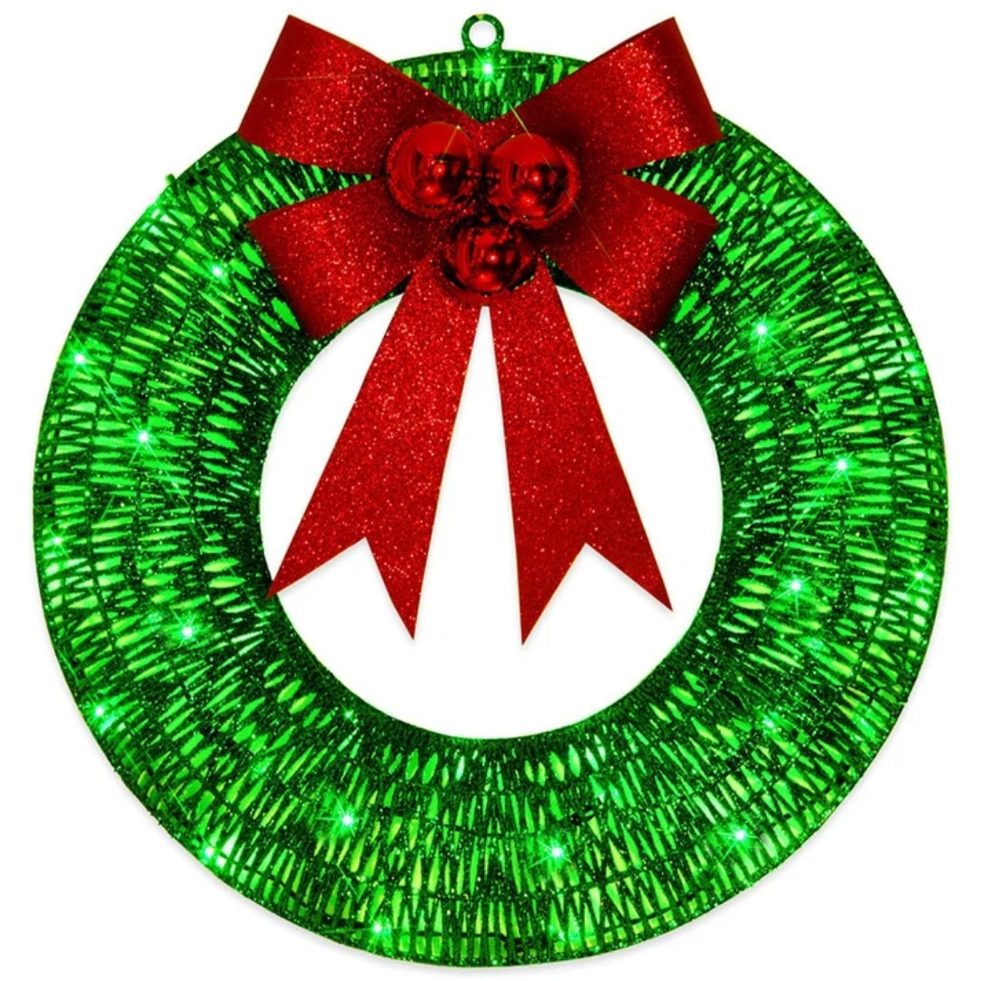 Christmas Wreath - Gold and Green Decoration with LED Lights