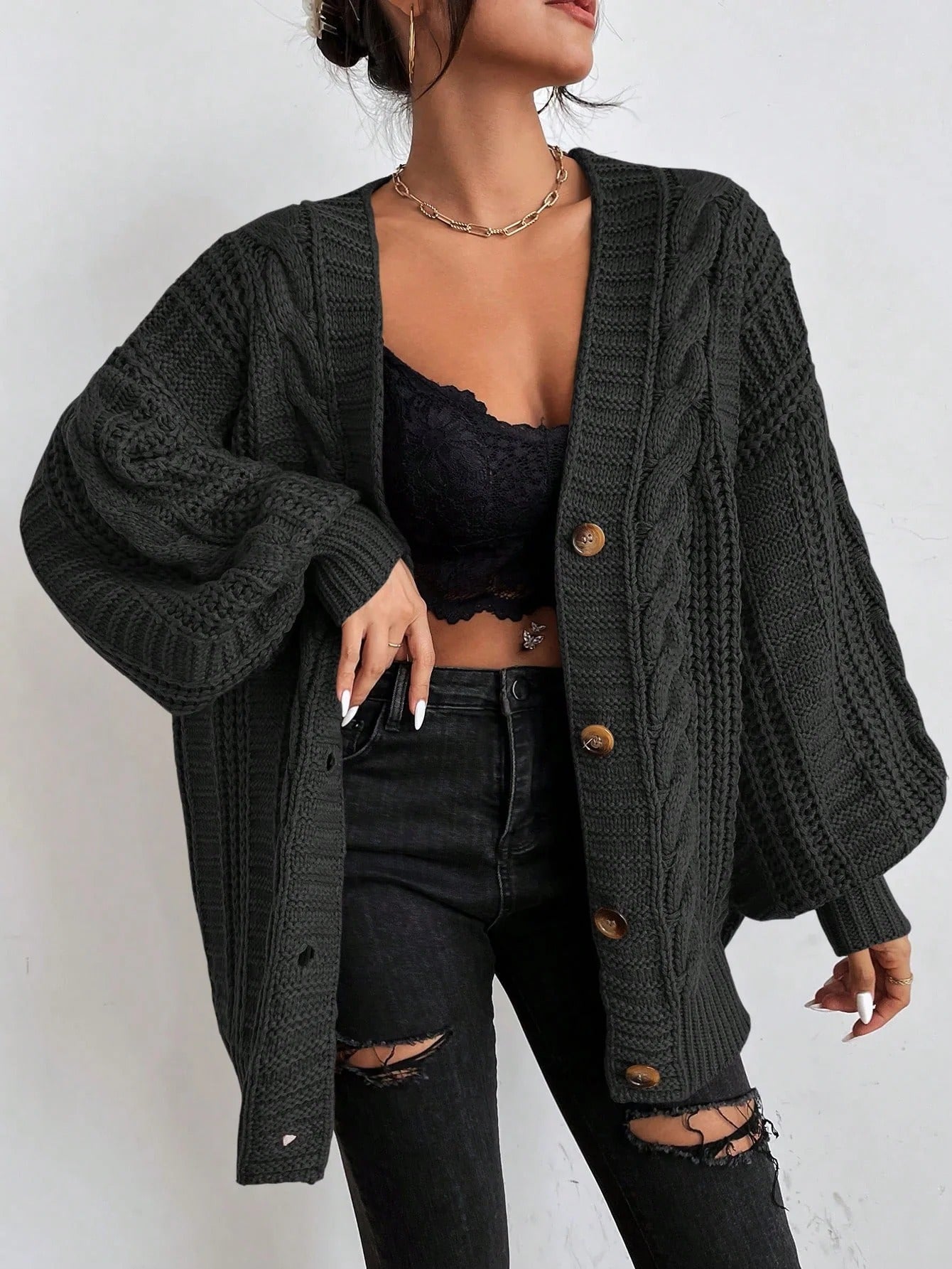 Image of Cindy | Women's Oversized Cable Knit Cardigan