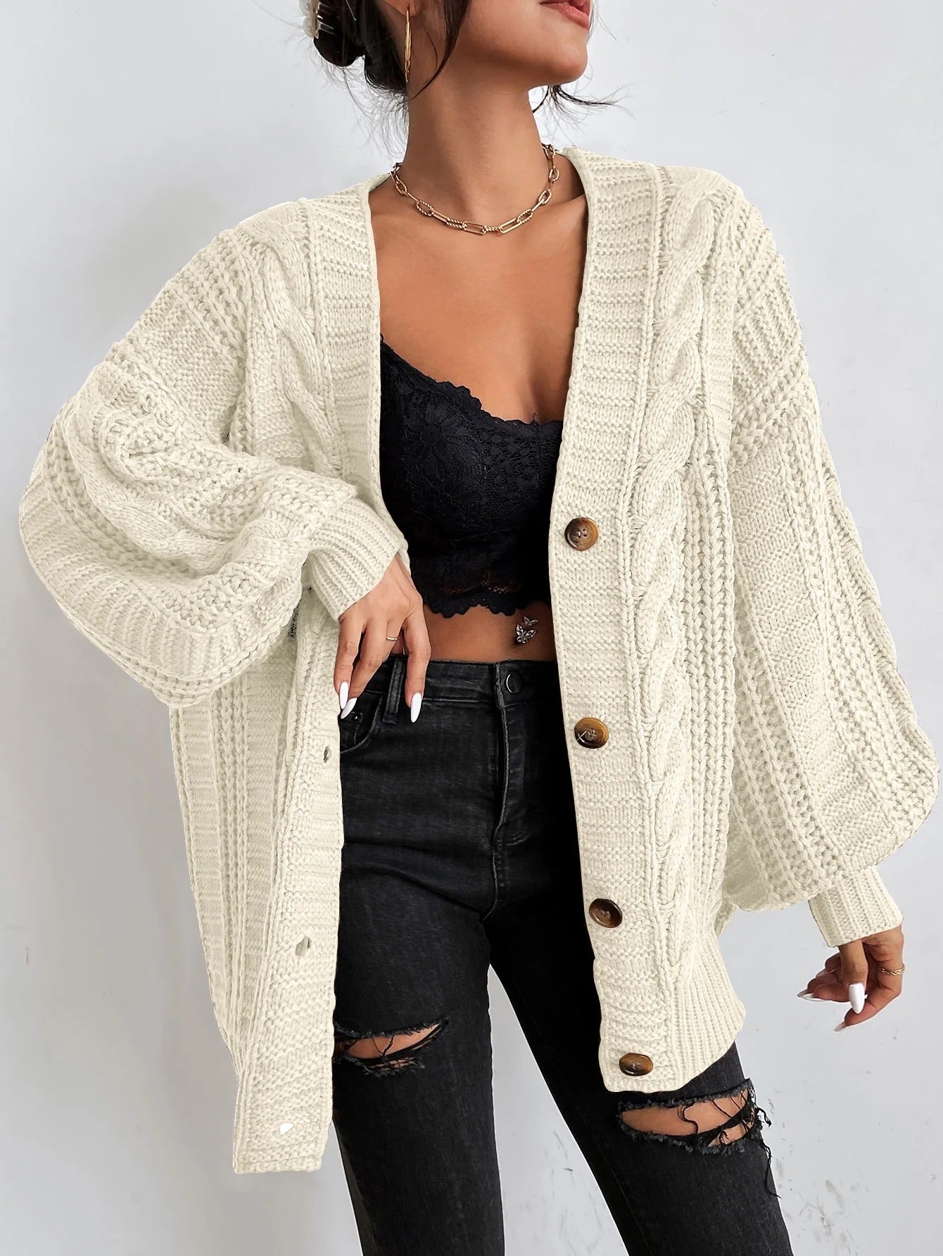 Image of Cindy | Women's Oversized Cable Knit Cardigan