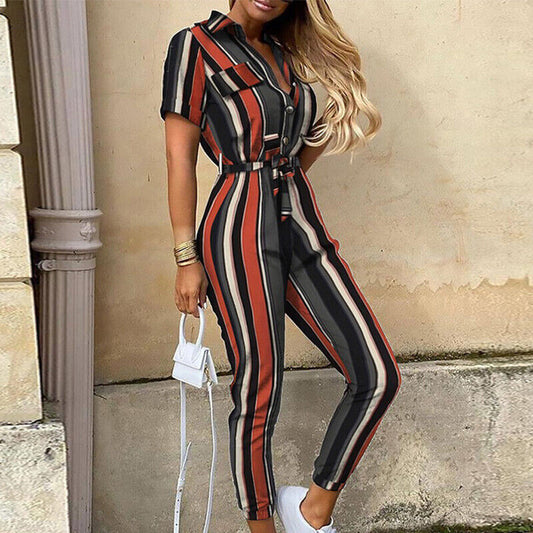 Image of Clara | Women's Belted Short Sleeve Jumpsuit