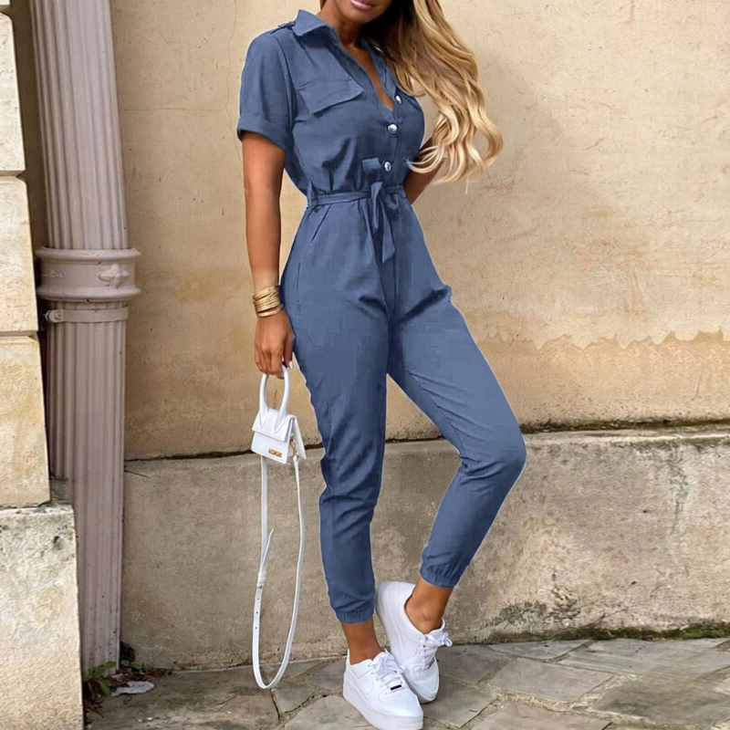 Clara | Women's Belted Short Sleeve Jumpsuit - Image 1