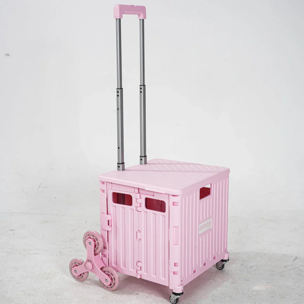 Collapsible Rolling Storage Crate with Swivel or Stair Wheels