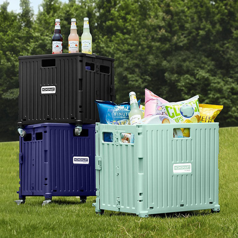 Collapsible Rolling Storage Crate with Swivel or Stair Wheels