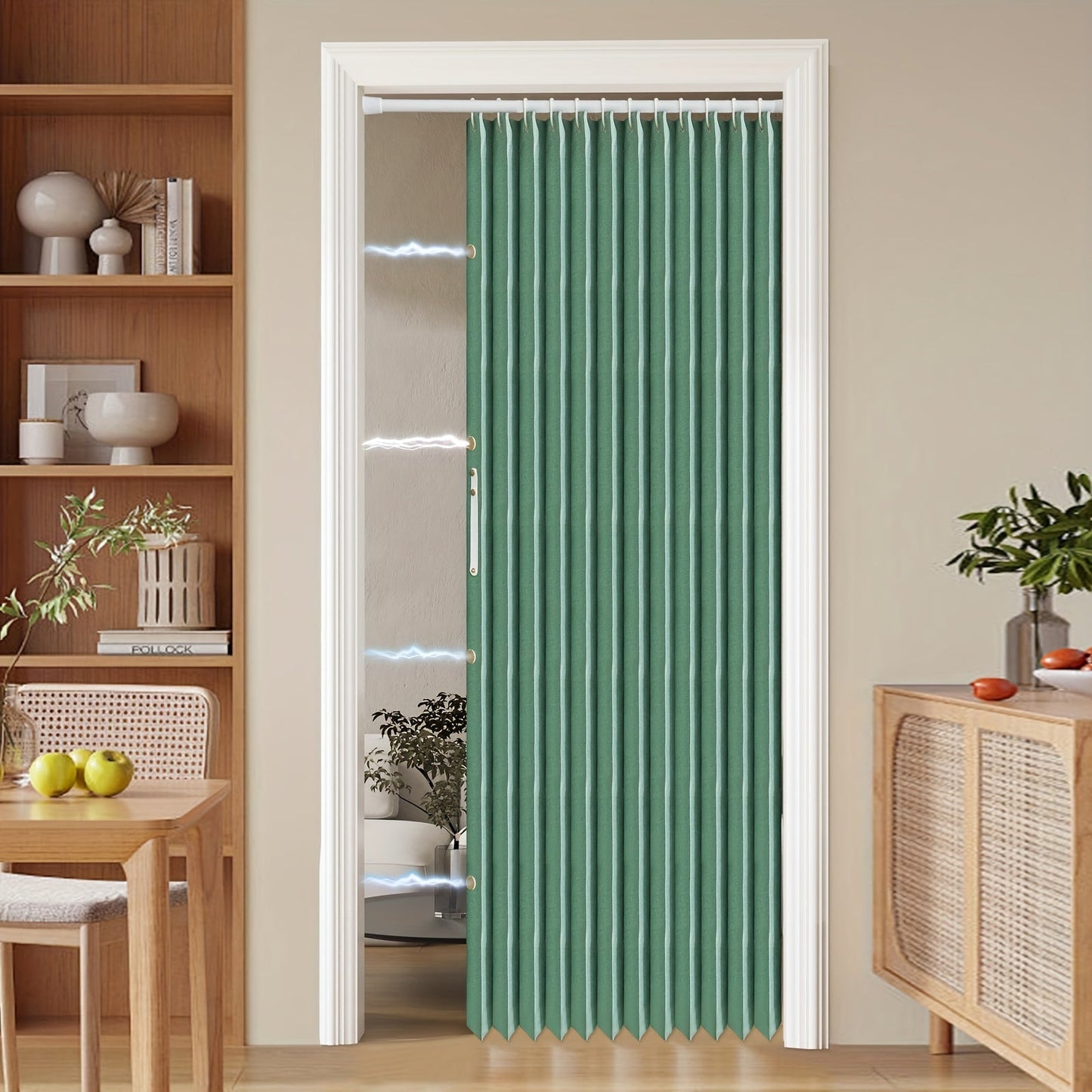 Colorful Magnetic Folding Door Curtain – Space-Saving Room Divider for Home and Business – Machine Washable Polyester