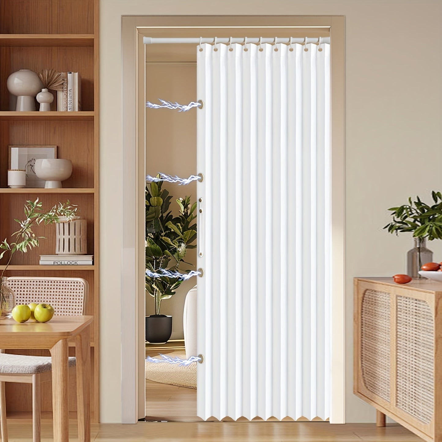 Colorful Magnetic Folding Door Curtain – Space-Saving Room Divider for Home and Business – Machine Washable Polyester