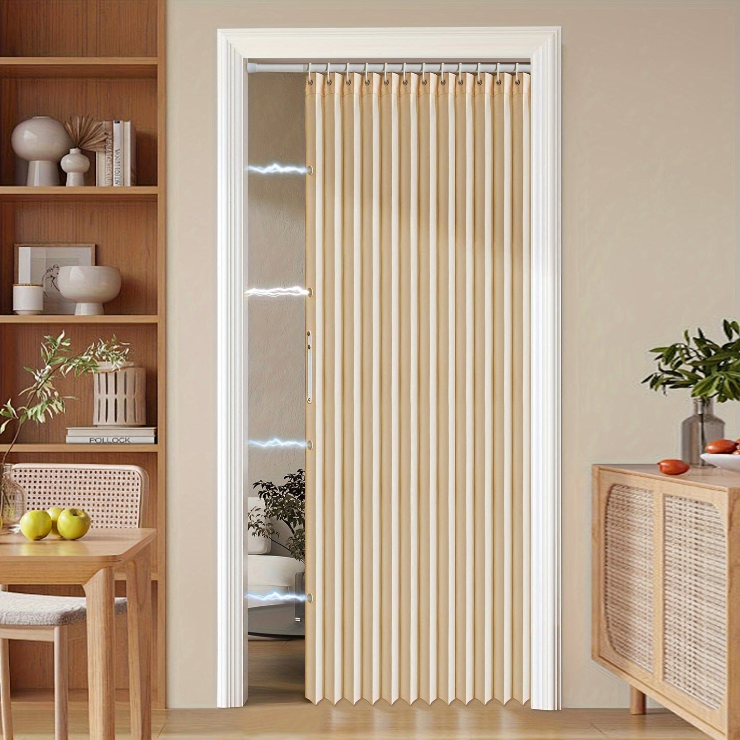 Colorful Magnetic Folding Door Curtain – Space-Saving Room Divider for Home and Business – Machine Washable Polyester