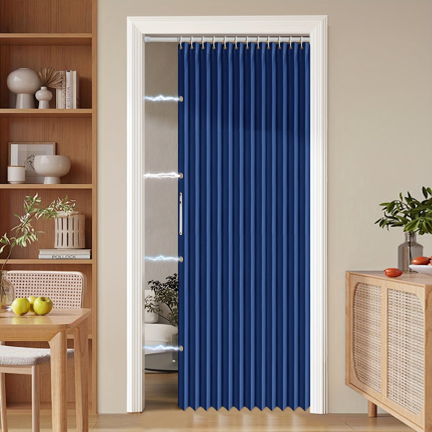 Colorful Magnetic Folding Door Curtain – Space-Saving Room Divider for Home and Business – Machine Washable Polyester