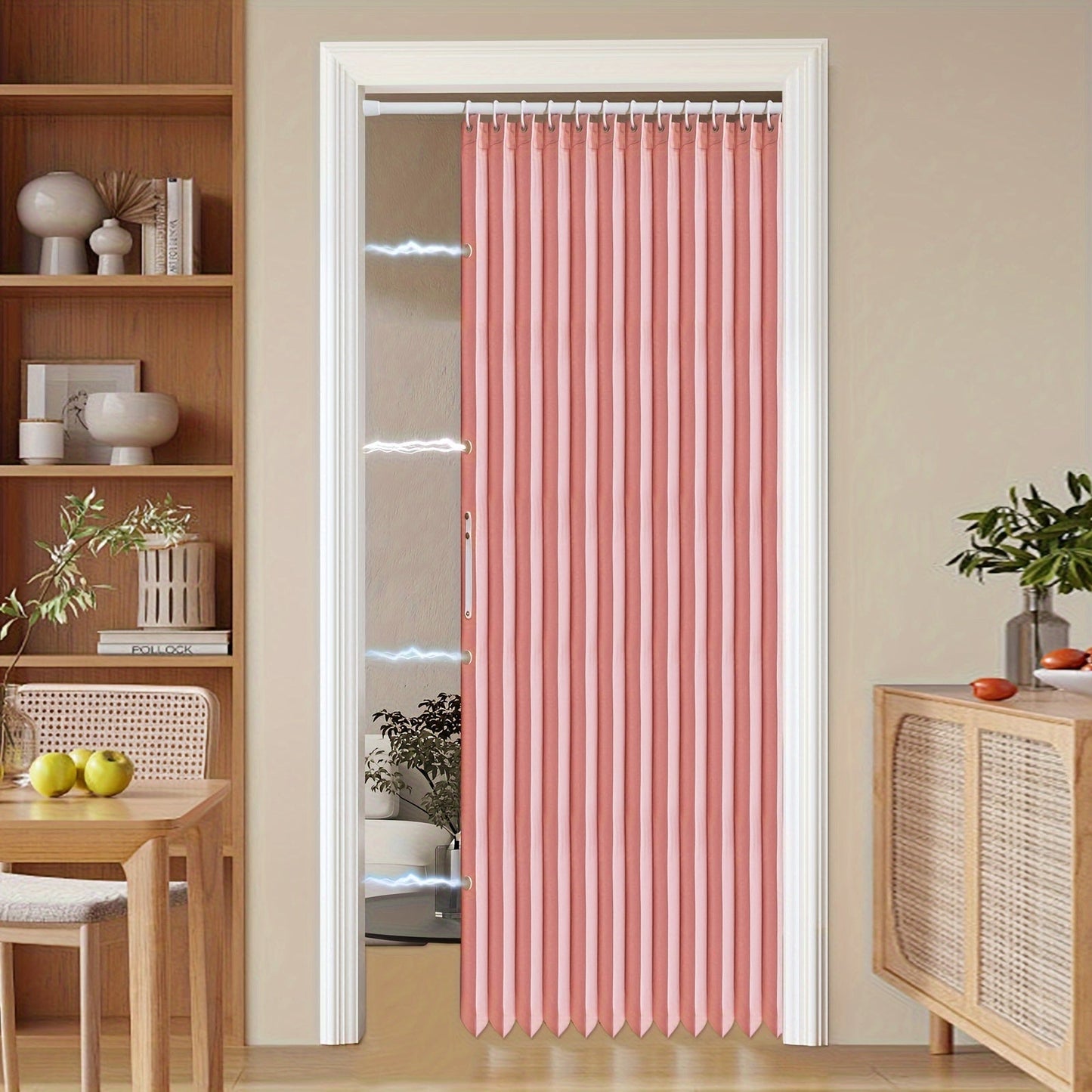 Colorful Magnetic Folding Door Curtain – Space-Saving Room Divider for Home and Business – Machine Washable Polyester