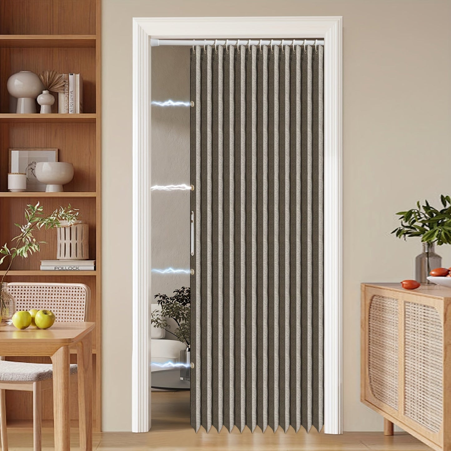 Colorful Magnetic Folding Door Curtain – Space-Saving Room Divider for Home and Business – Machine Washable Polyester