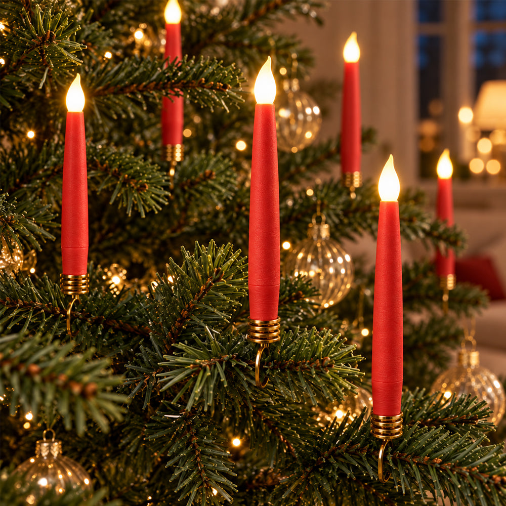 Cordless LED Christmas Tree Candles 10-Pack with Remote Control & Clips – Fits Most Candle Holders