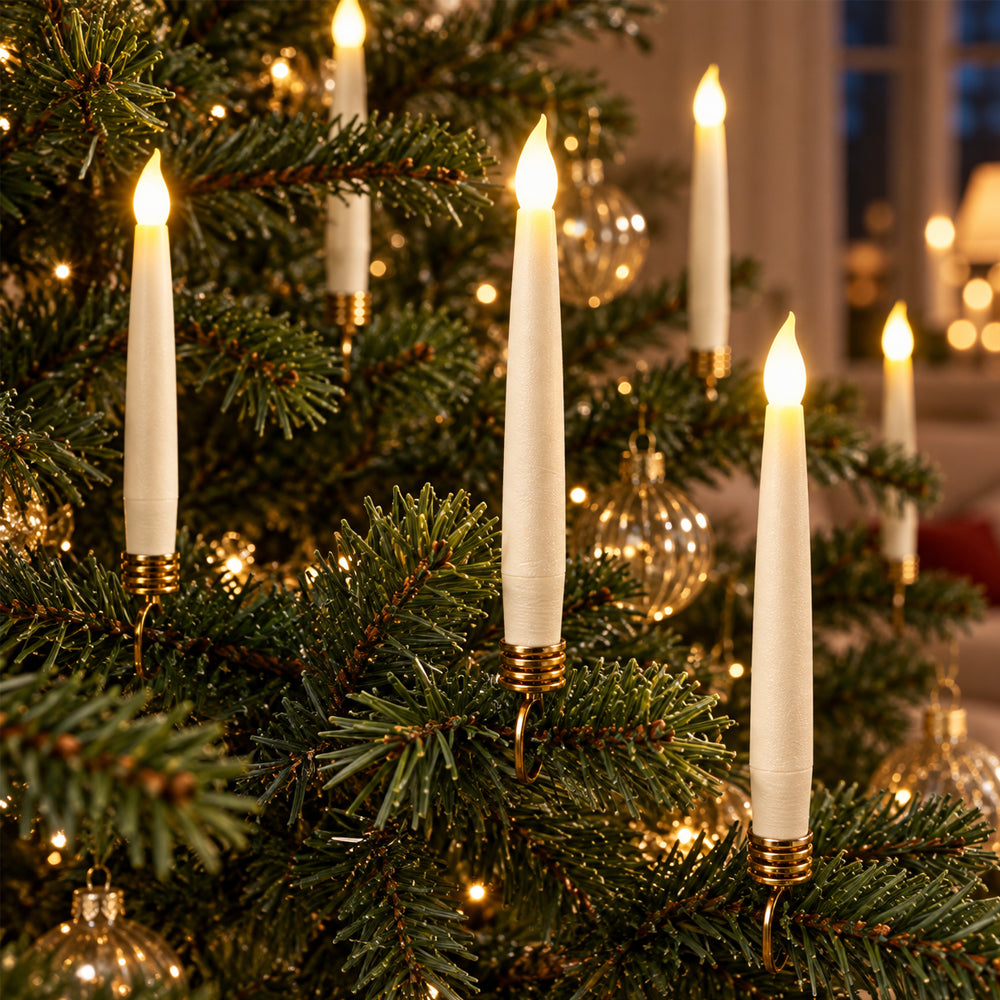 Cordless LED Christmas Tree Candles 10-Pack with Remote Control & Clips – Fits Most Candle Holders