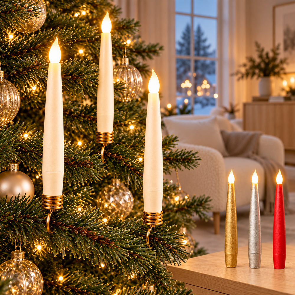 Cordless LED Christmas Tree Candles 10-Pack with Remote Control & Clips – Fits Most Candle Holders