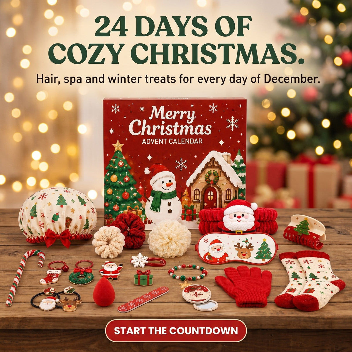 Cozy Christmas Advent Calendar, 24 Hair, Spa and Winter Gifts