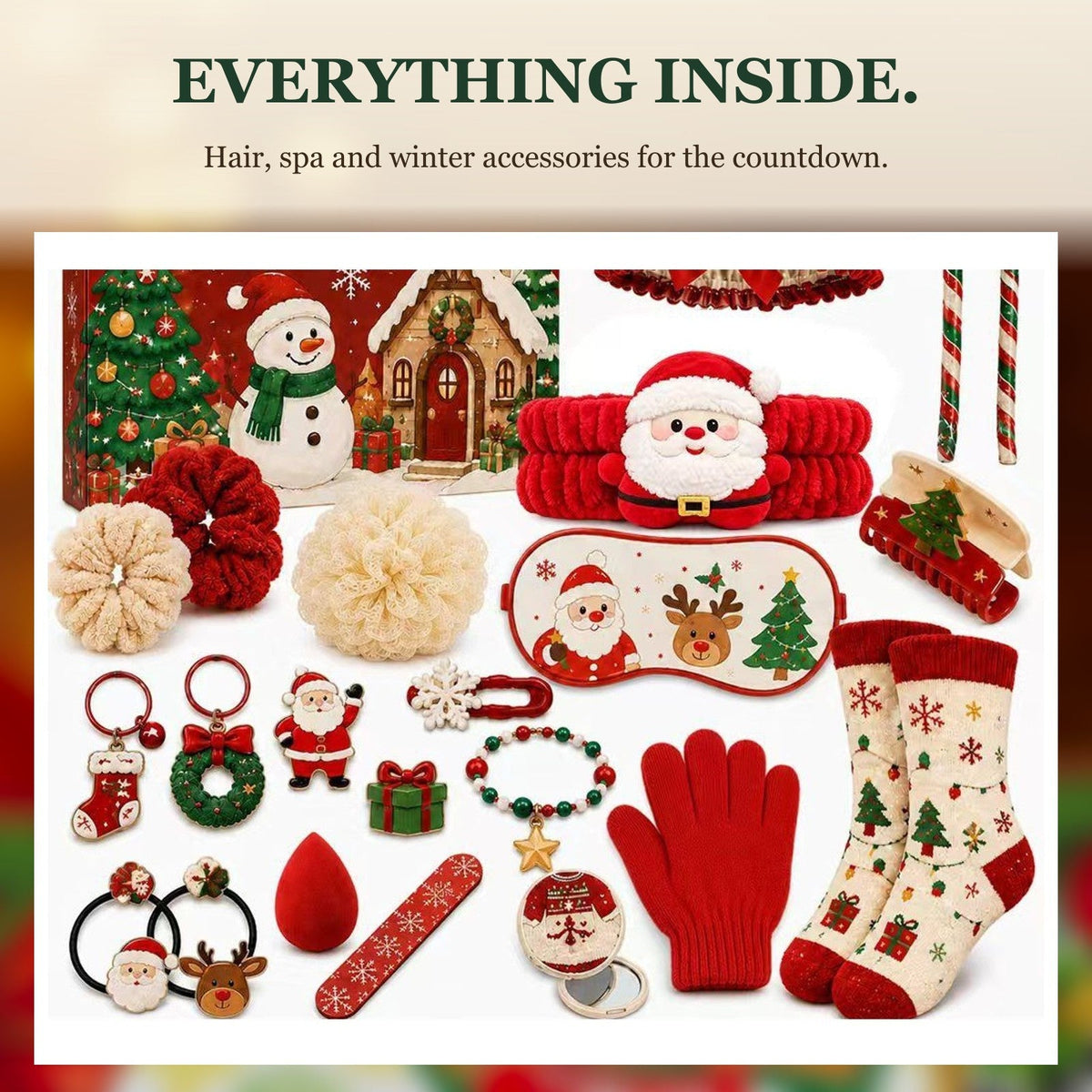 Cozy Christmas Advent Calendar, 24 Hair, Spa and Winter Gifts