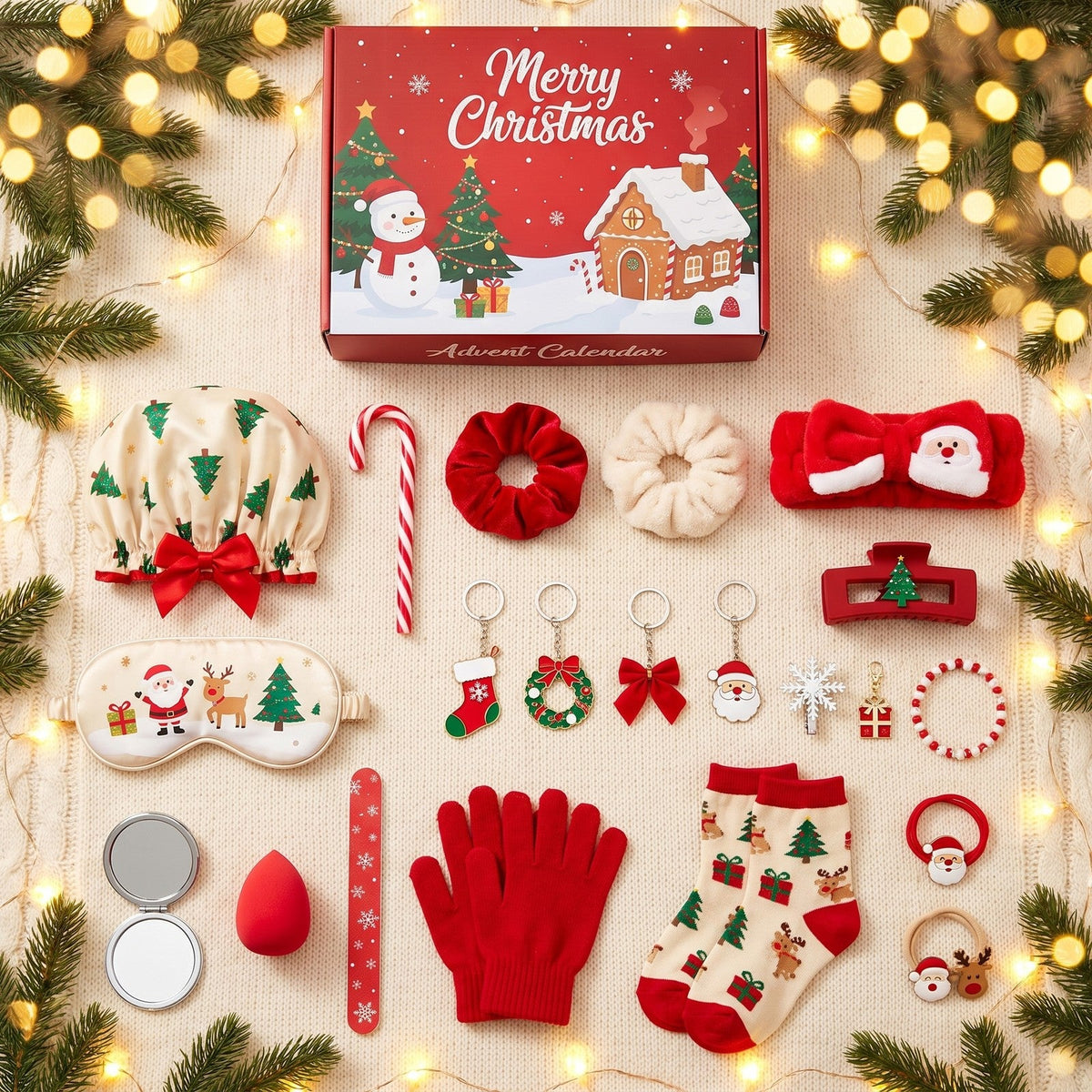 Cozy Christmas Advent Calendar, 24 Hair, Spa and Winter Gifts