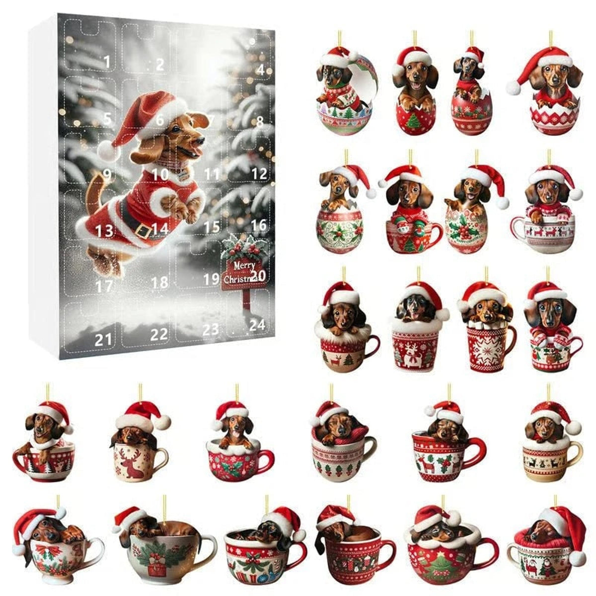 Dachshund Dog Christmas Advent Calendar with 24 Themed Toys and Accessories