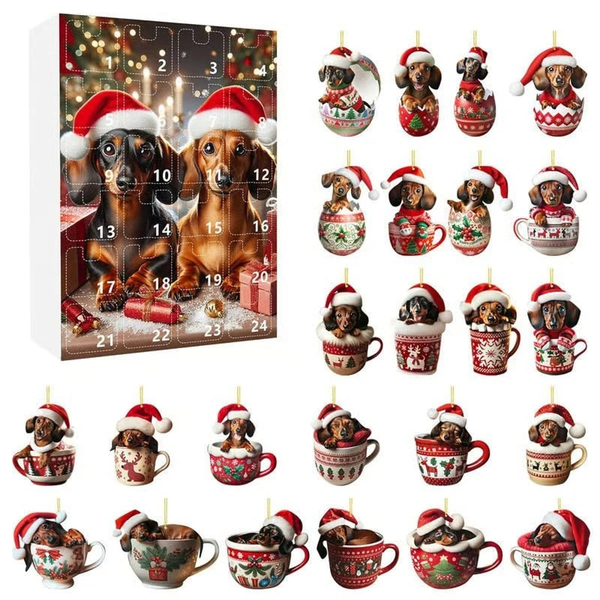 Dachshund Dog Christmas Advent Calendar with 24 Themed Toys and Accessories