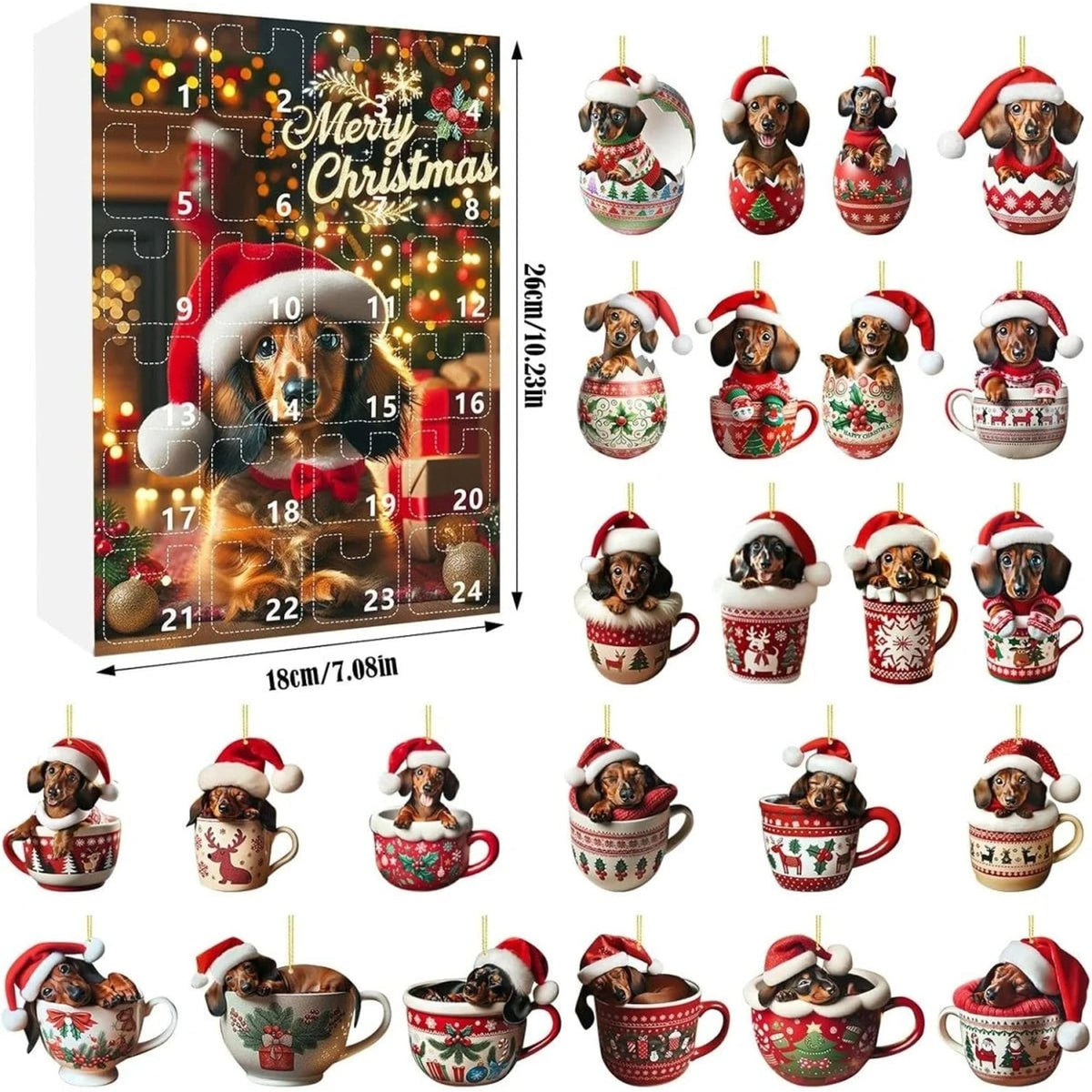 Dachshund Dog Christmas Advent Calendar with 24 Themed Toys and Accessories