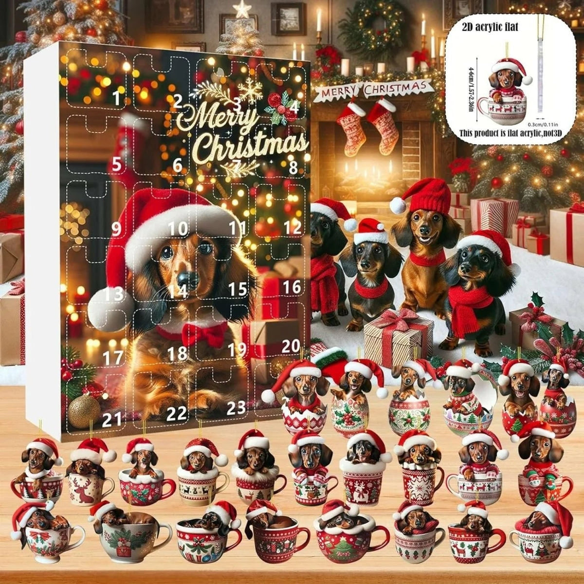 Dachshund Dog Christmas Advent Calendar with 24 Themed Toys and Accessories