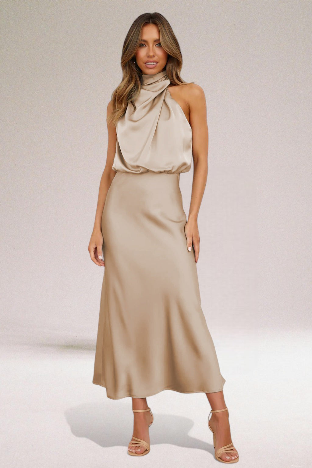 Image of Danielle | Women's Sleeveless Halter Midi Dress