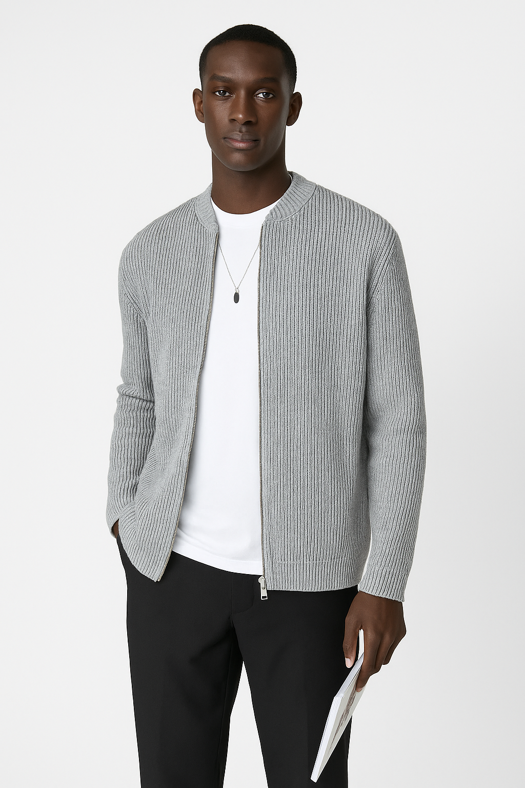 Image of Derrick | Men's Zip Up Ribbed Cardigan