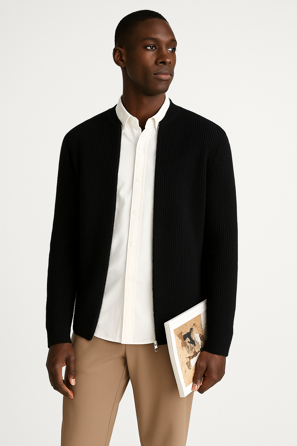 Image of Derrick | Men's Zip Up Ribbed Cardigan
