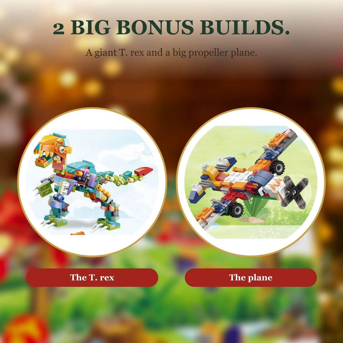 Dinosaur and Vehicle Brick Advent Calendar for Kids, 24 Builds with Big T. Rex