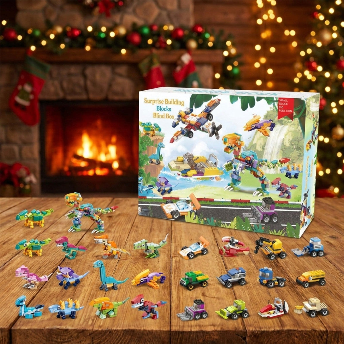 Dinosaur and Vehicle Brick Advent Calendar for Kids, 24 Builds with Big T. Rex