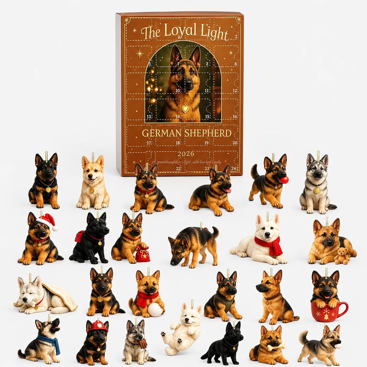 Dog Advent Calendar for Dog Lovers – 24 Acrylic German Shepherd Ornaments for Christmas Tree Decoration