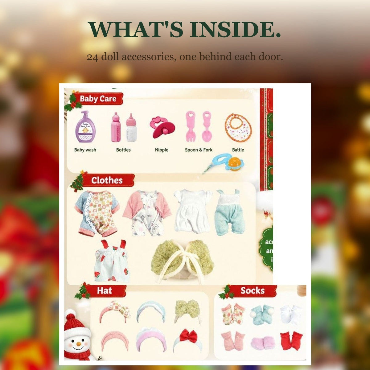 Doll Accessories Advent Calendar, 24 Days of Doll Outfits and Baby Care