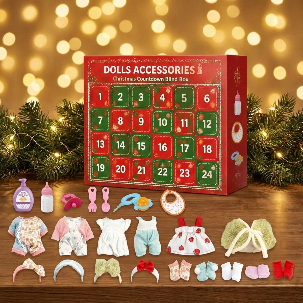 Doll Accessories Advent Calendar, 24 Days of Doll Outfits and Baby Care