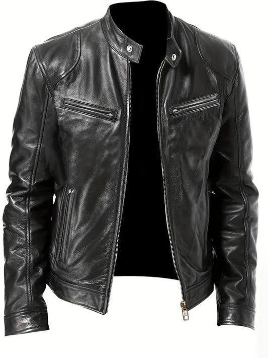 Image of Don | Men's Slim-Fit Leather Racer Jacket
