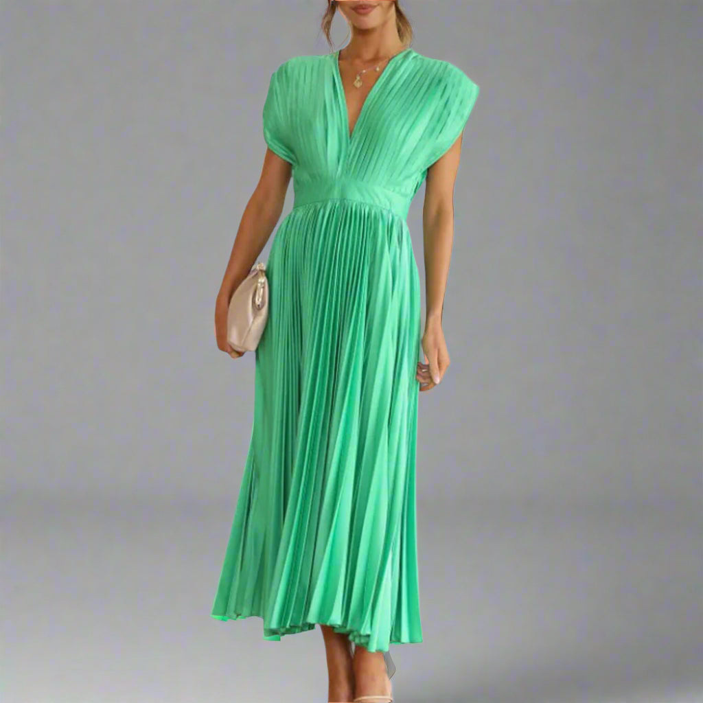 Image of Dorothy | Women's Pleated V-Neck Midi Dress