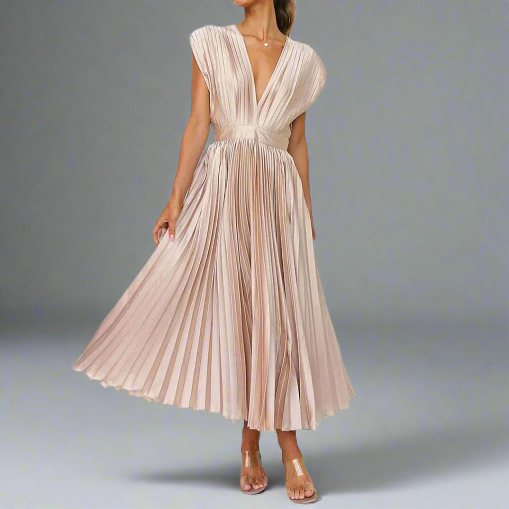 Image of Dorothy | Women's Pleated V-Neck Midi Dress