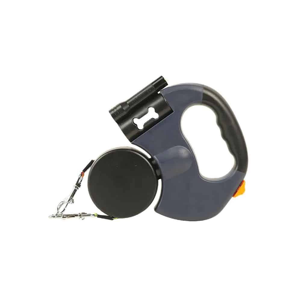 Double Dog Leash with Built-in LED Light and Dog Waste Bag Holder