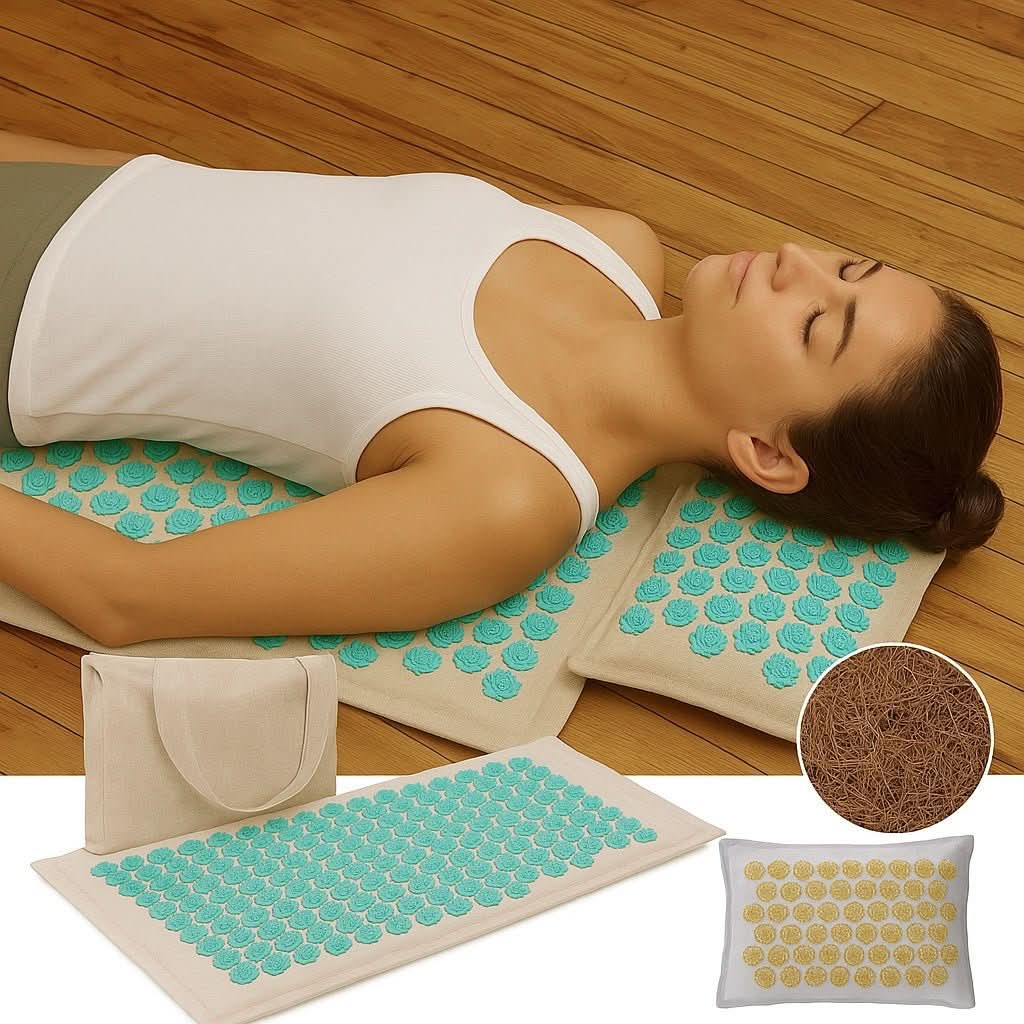 Eco-Friendly Acupressure Mat Set with Pillow – Natural Pain Relief and Relaxation, Convenient Storage Bag