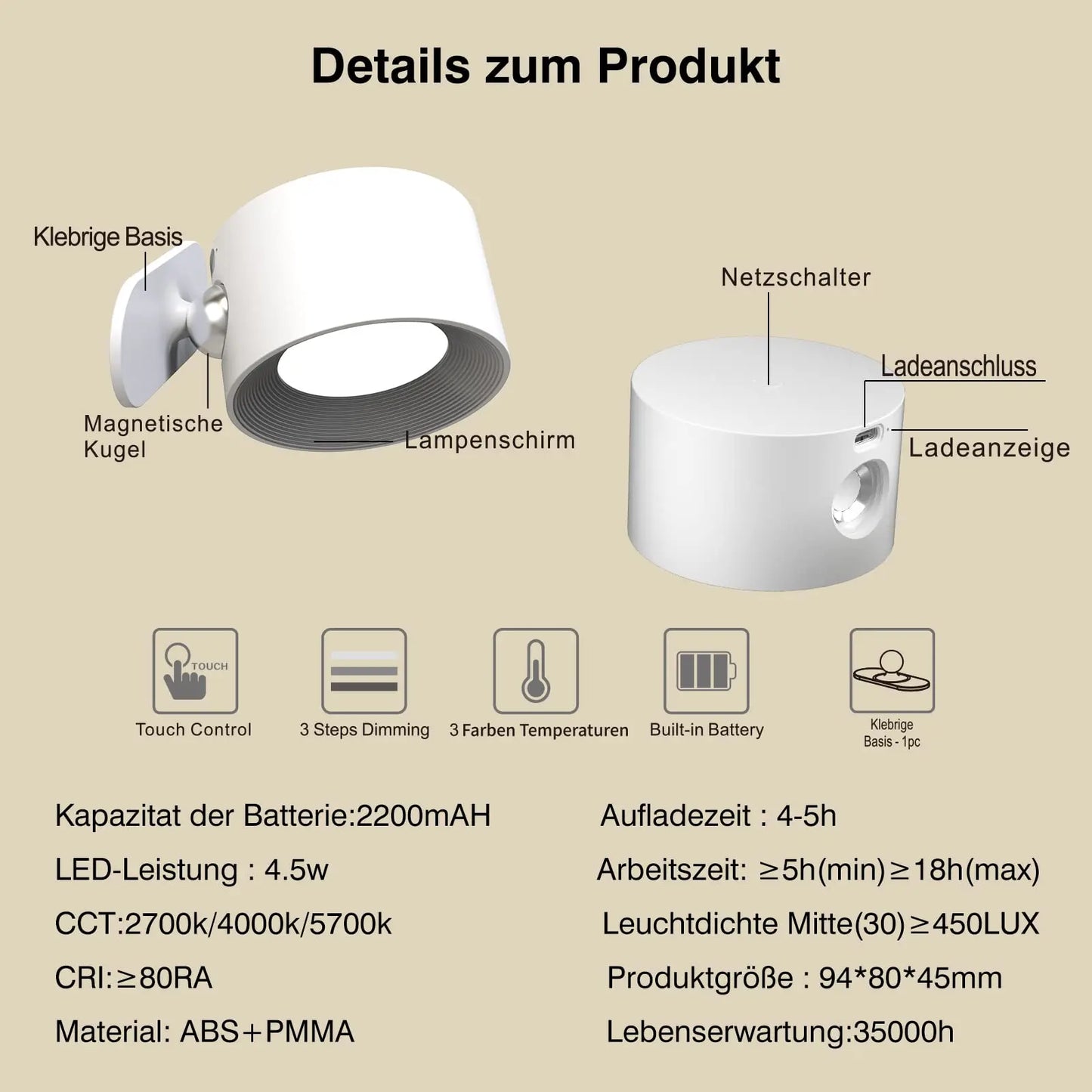 EcoLume™ 360° Wall Light - Wireless Rechargeable Wall Light