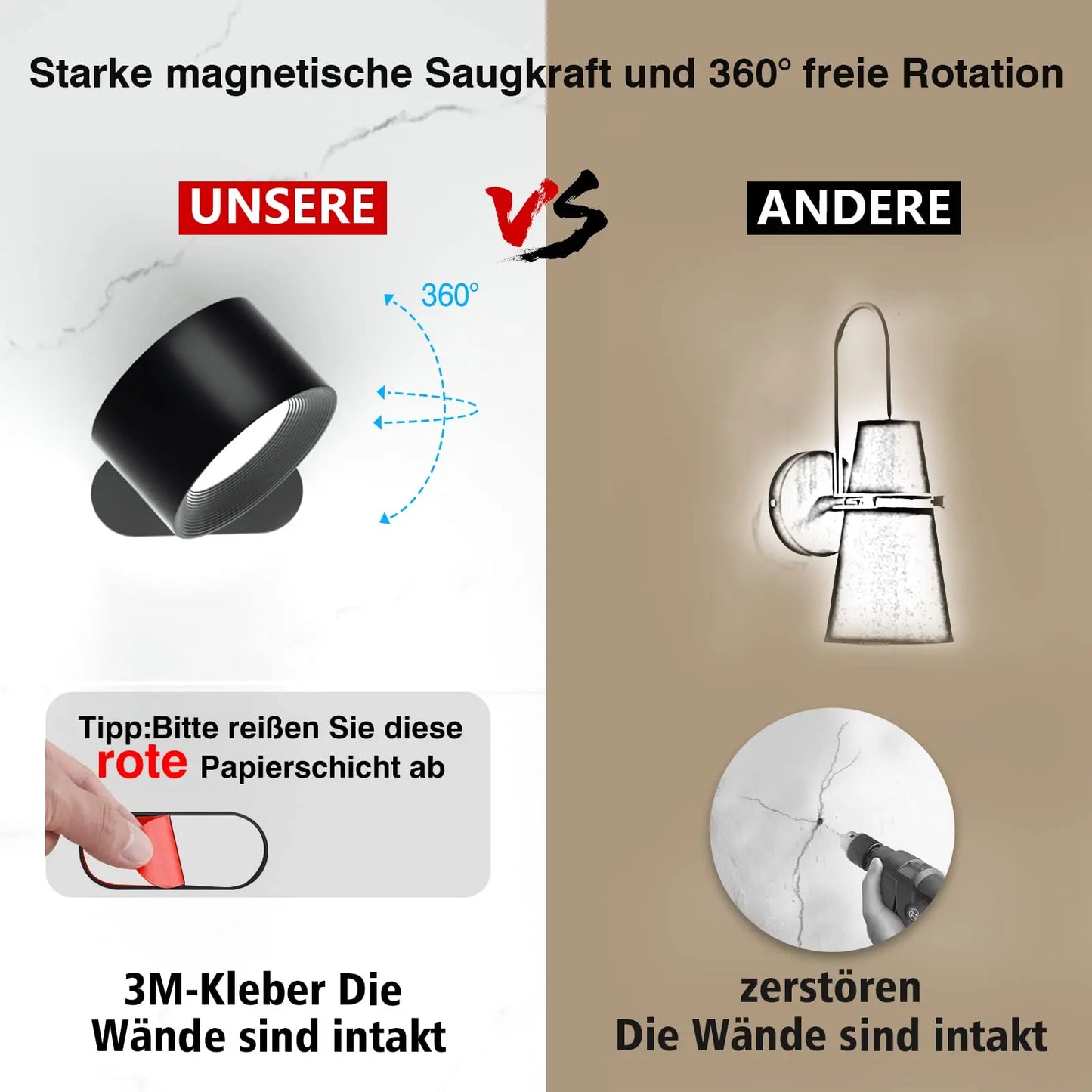 EcoLume™ 360° Wall Light - Wireless Rechargeable Wall Light