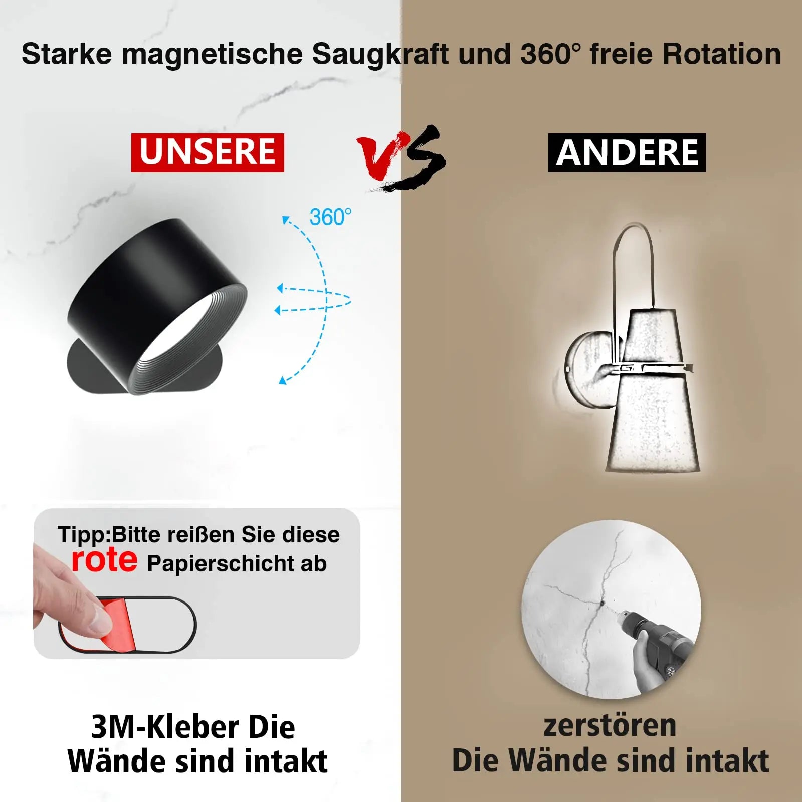 EcoLume™ 360° Wall Light - Wireless Rechargeable Wall Light