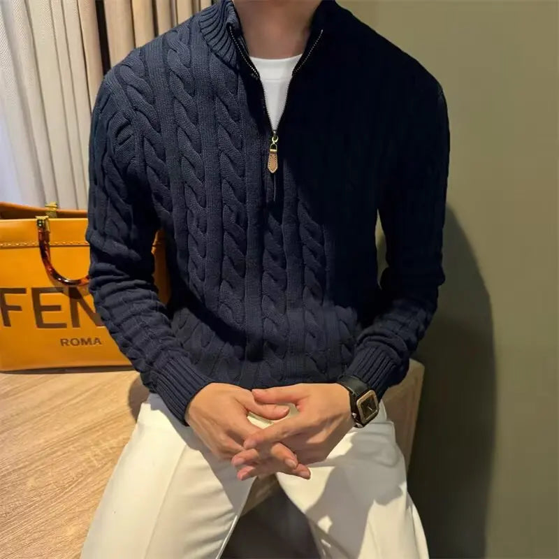 Edmund | Men's Zip-Up Cable Knit Cardigan - Image 1