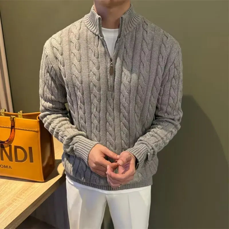 Edmund | Men's Zip-Up Cable Knit Cardigan - Image 1