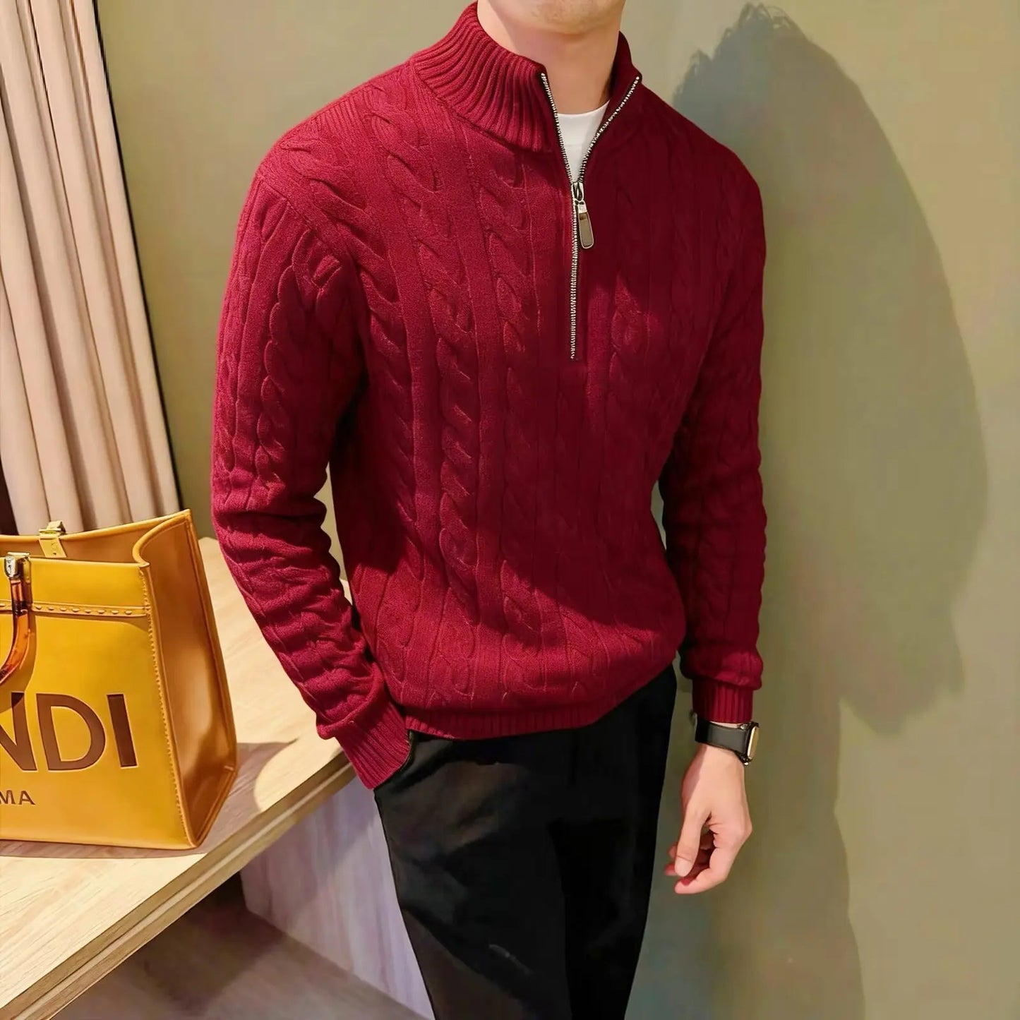Edmund | Men's Zip-Up Cable Knit Cardigan - Image 1