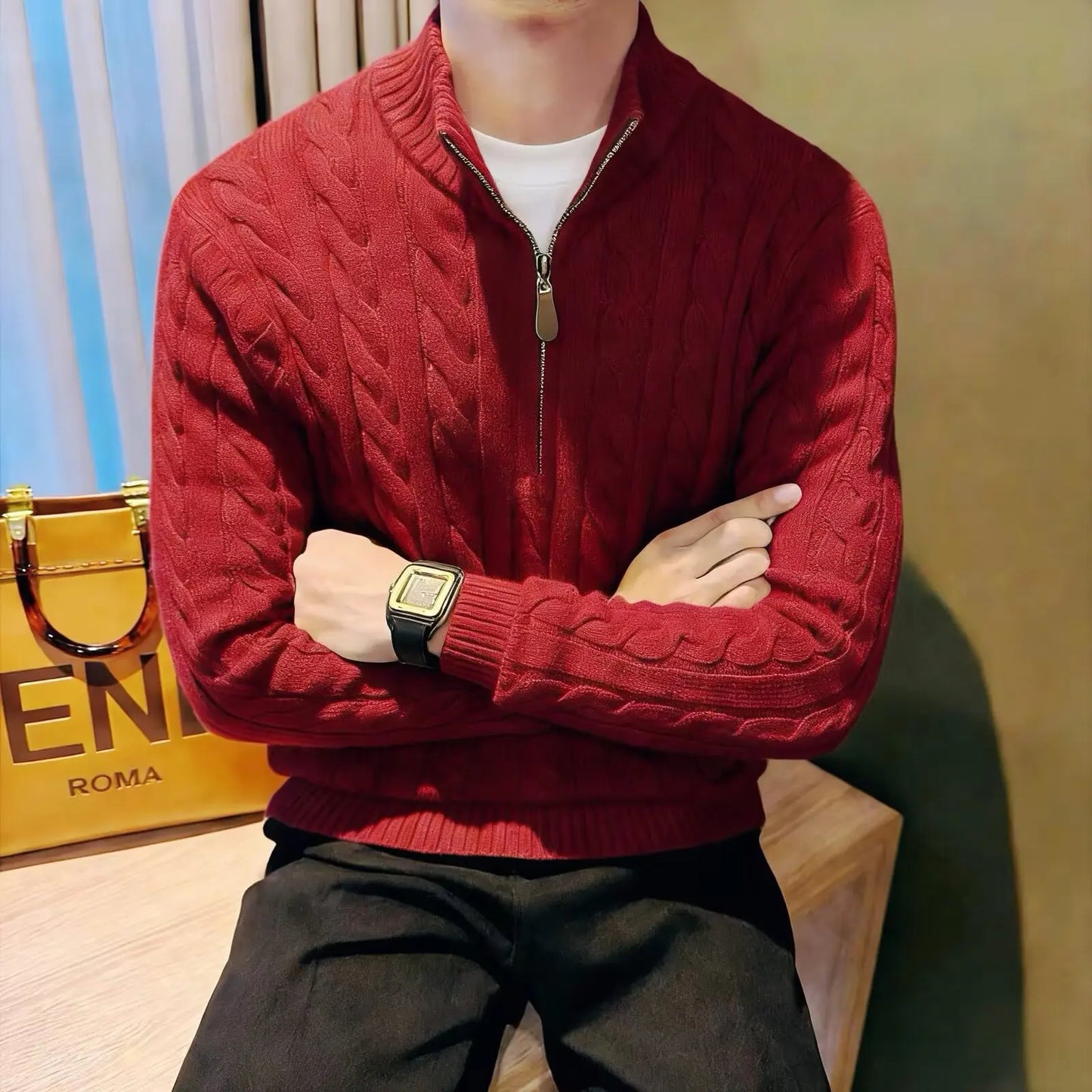 Edmund | Men's Zip-Up Cable Knit Cardigan - Image 2