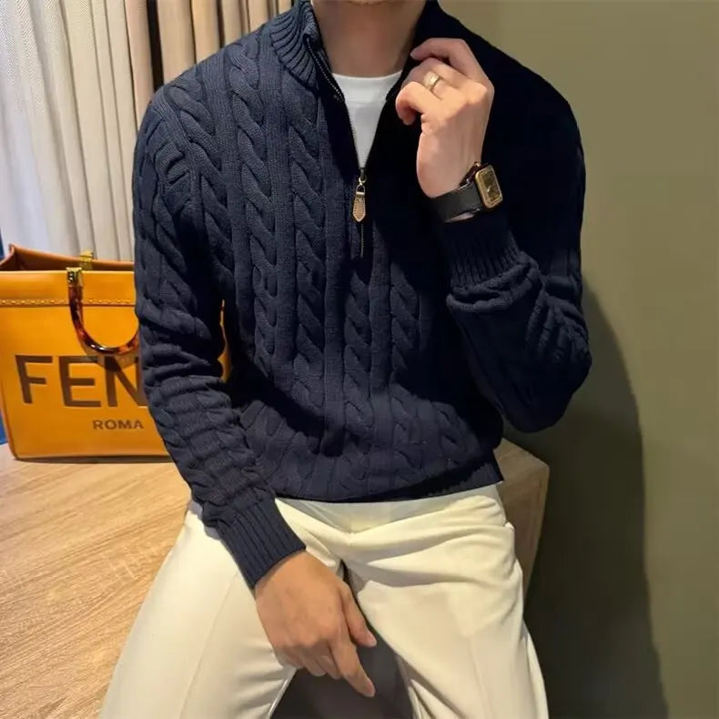 Edmund | Men's Zip-Up Cable Knit Cardigan - Image 3