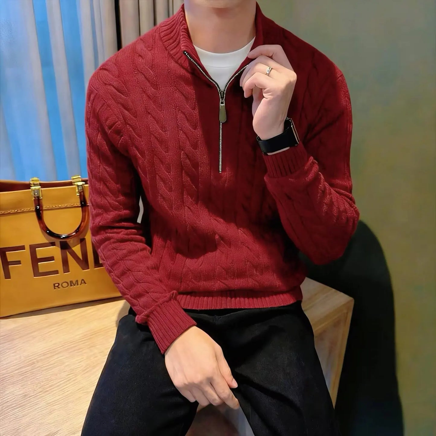 Edmund | Men's Zip-Up Cable Knit Cardigan - Image 3