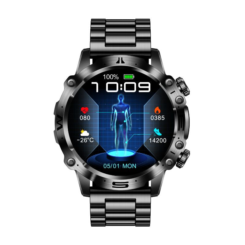 EKG Smartwatch with Blood Pressure and Blood Sugar Monitoring – 1.43-Inch AMOLED Screen, Bluetooth, Waterproof
