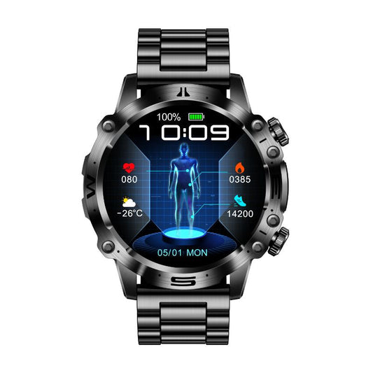 EKG Smartwatch with Blood Pressure and Blood Sugar Monitoring – 1.43-Inch AMOLED Screen, Bluetooth, Waterproof