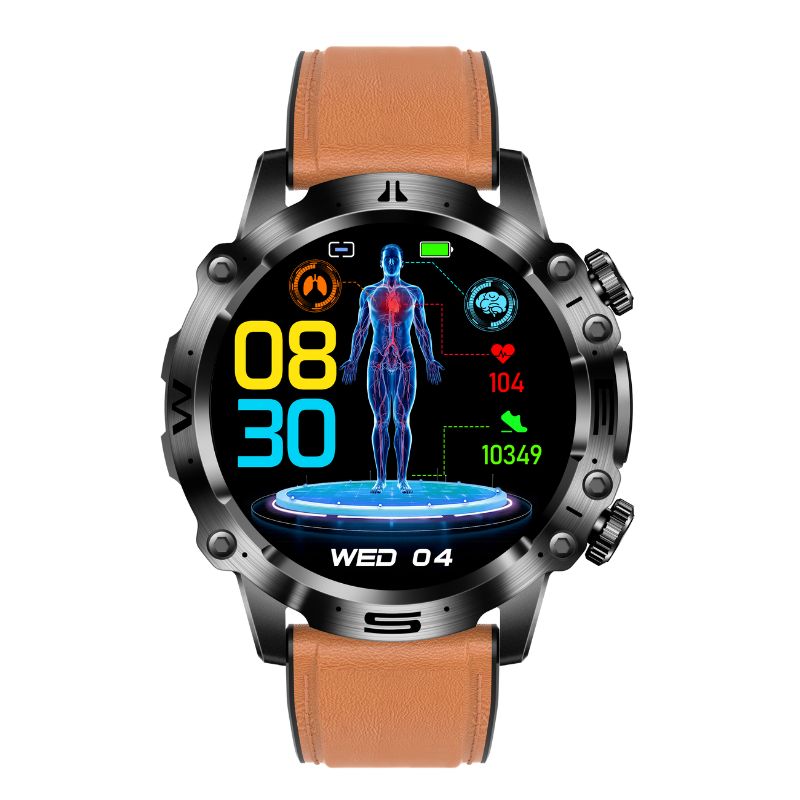 EKG Smartwatch with Blood Pressure and Blood Sugar Monitoring – 1.43-Inch AMOLED Screen, Bluetooth, Waterproof
